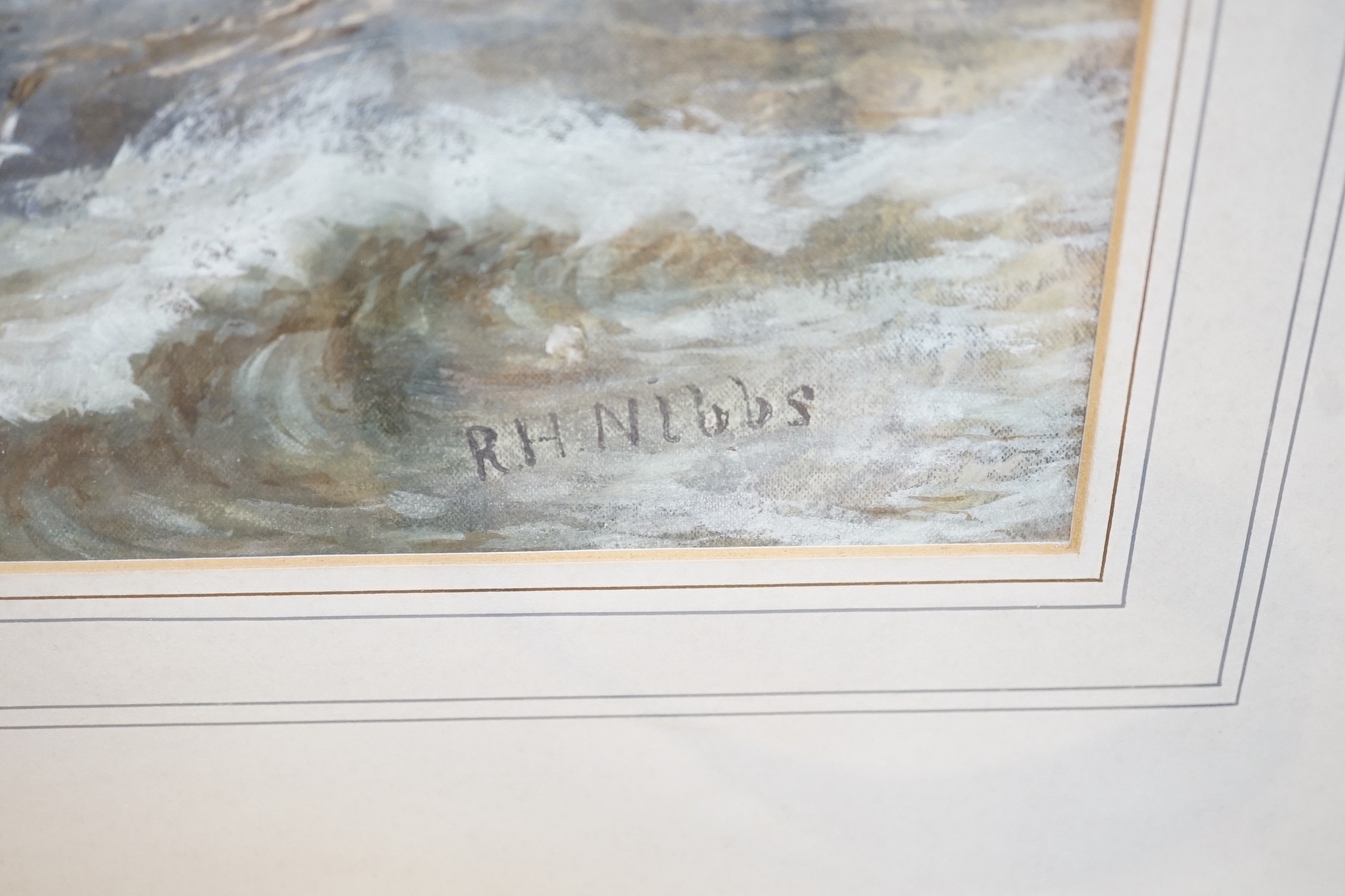 Richard Henry Nibbs (1816-1893), watercolour, 'The Old Breakwater, Newhaven', signed, 27 x 46cm